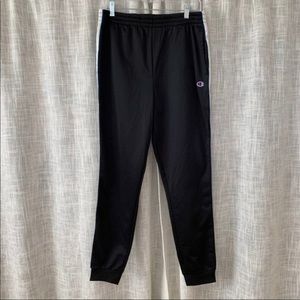 Logo Side Stripe Track Joggers Black White Blue Athleisure Sporty Casual
